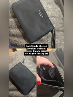 kate spade black wristlet pouch with gold logo